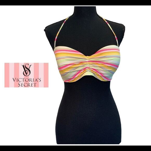 VICTORIA’S Secret neon multicoloured striped bikini top Sz 34DD - Picture 1 of 7